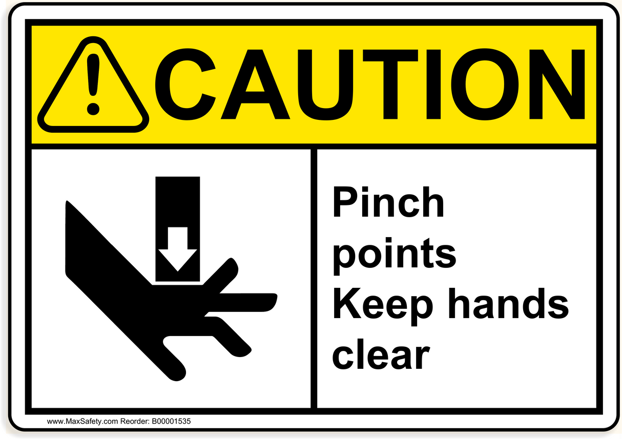 ANSI Pinch Point Keep hands clear with Hand Crush Hazard Emblem