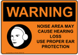 OSHA NOISE AREA MAY CAUSE HEARING LOSS USE PROPER EAR PROTECTION with PPE Hearing Protection Emblem