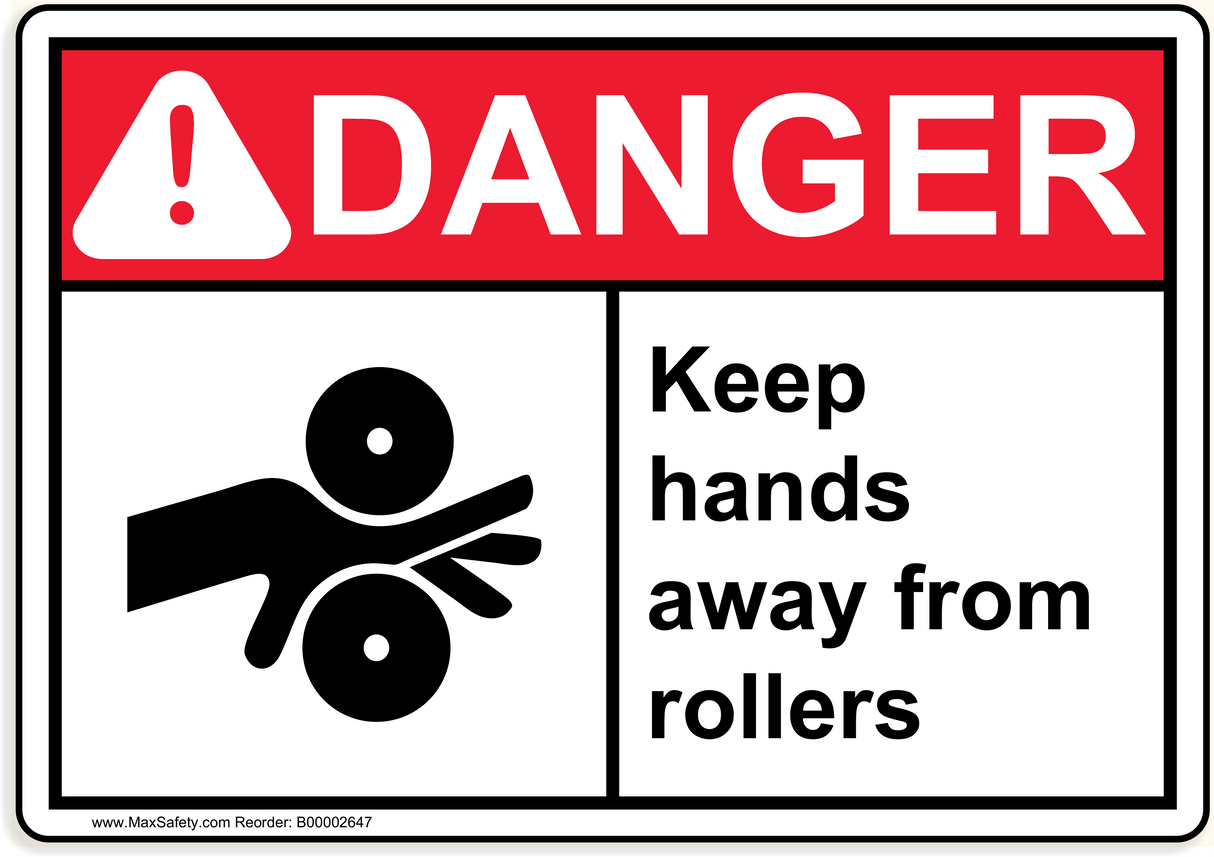 ANSI Keep hands away from rollers with Hand Entanglement Hazard Emblem